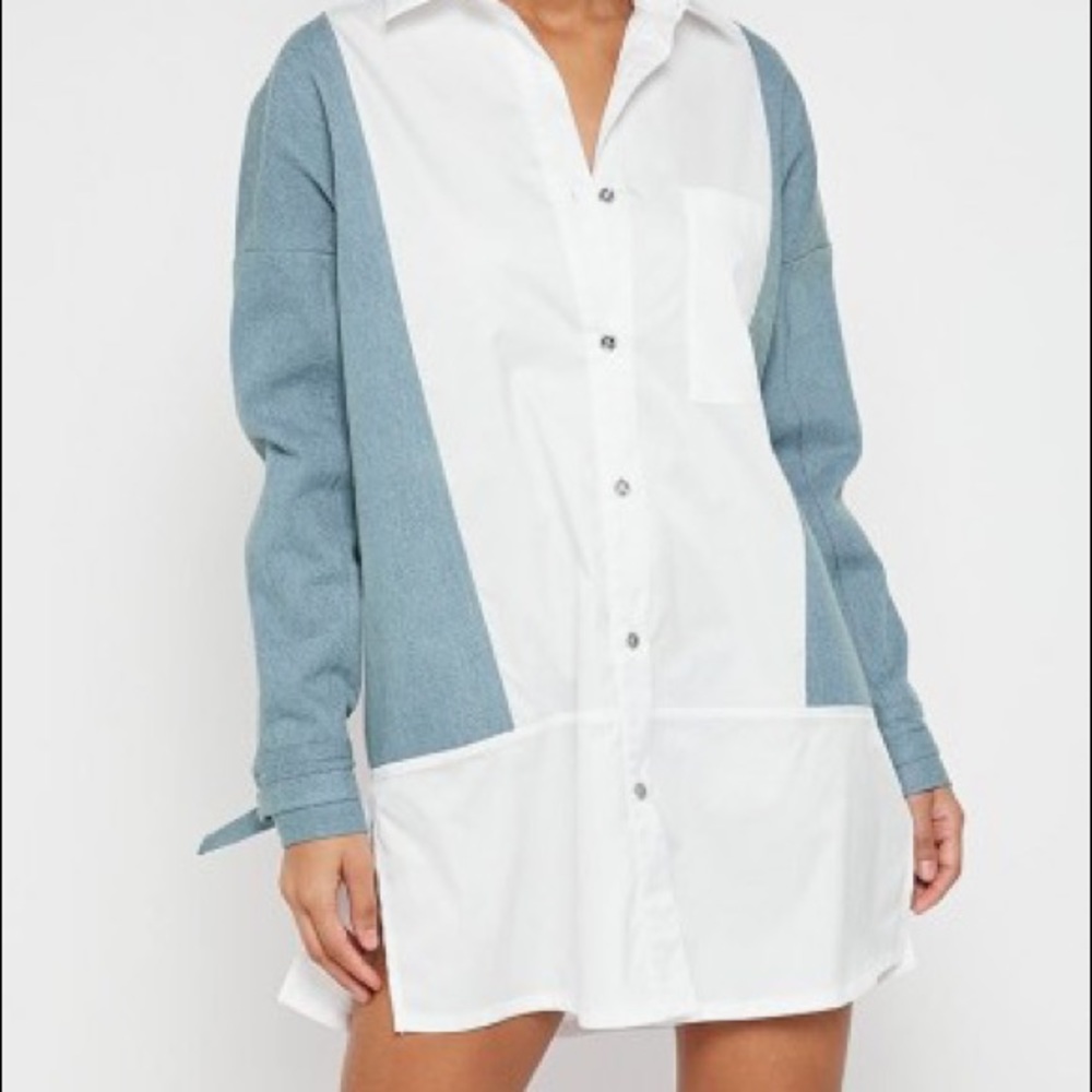 Maniere De Voir Shirt Dress with Denim Panels